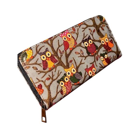 Beautiful Womens Owl Print Canvas Photo Credit Card Holder Purse Ladies Wallet P - Picture 2 of 5